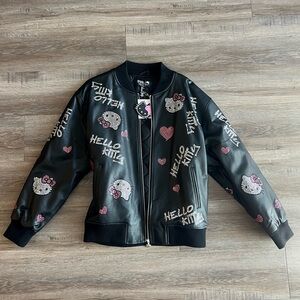 Hello Kitty x Forever 21 Black Embellished Bomber Jacket with Pink Accents